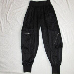 Donna Karan Black Silk Blend Zip Pocket Cargo Jogger Pants Women's US sz 2